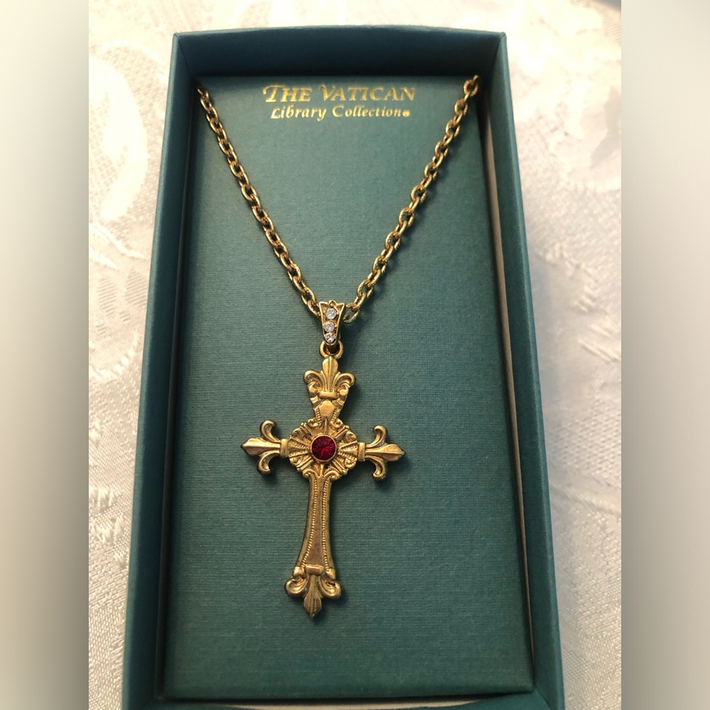 The Vatican Library Collection Swarovski Crystal Gold Cross Necklace 24”